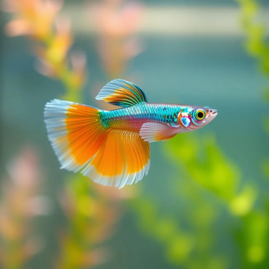 Bunter Fantail Guppy im Aquarium