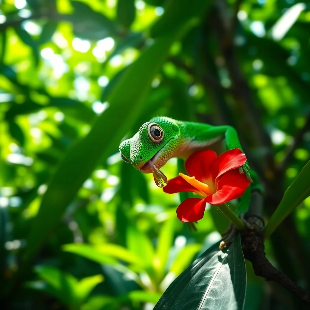 Gecko bei der Nahrungsaufnahme