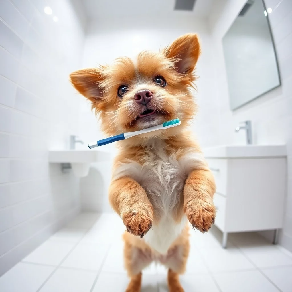Hund beim Zähne putzen