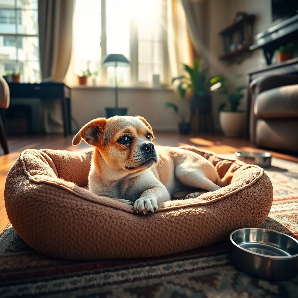 Hund mit Atembeschwerden im Wohnzimmer