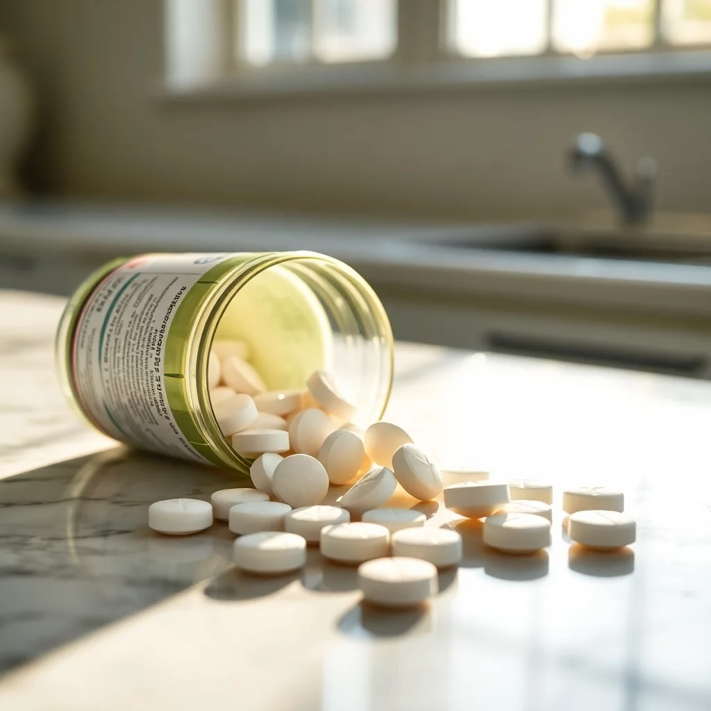 Kalziumtabletten auf Marmoroberfläche