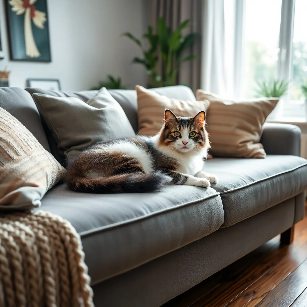 Norwegische Waldkatze auf dem Sofa