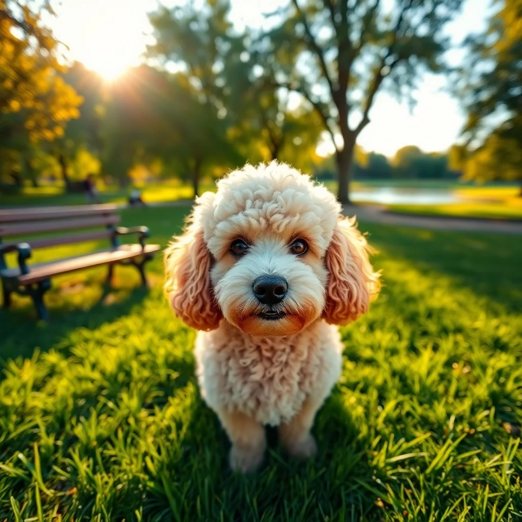Pudel im sonnigen Park