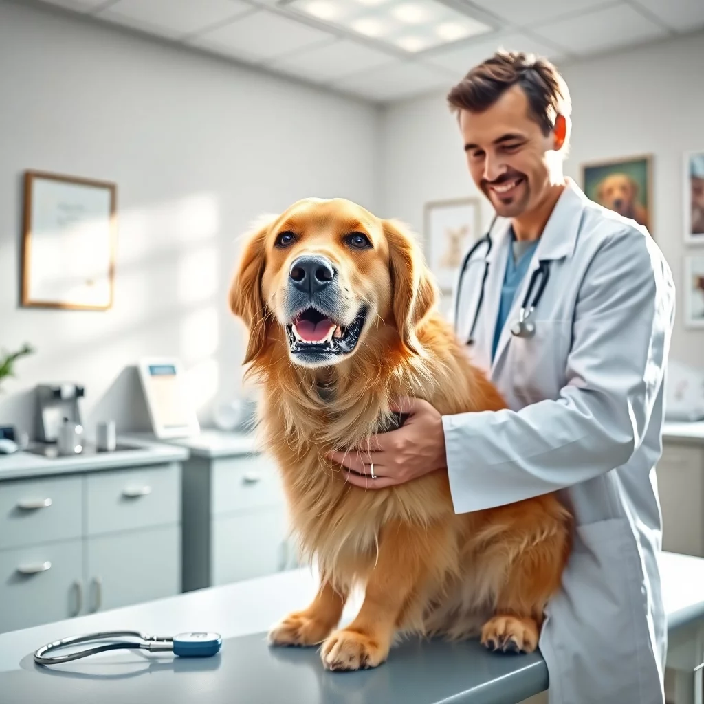 Tierarzt mit Golden Retriever