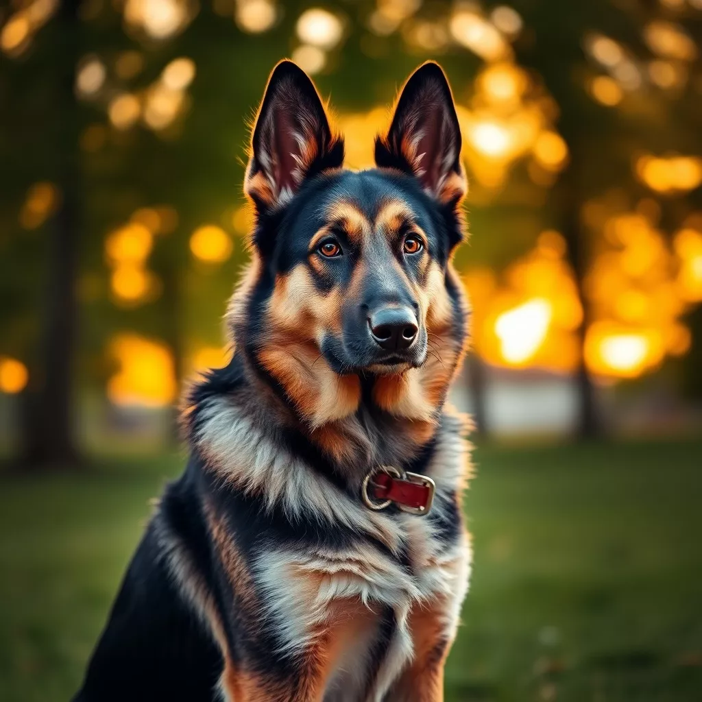 Schöner Schäferhundmischling im Abendlicht