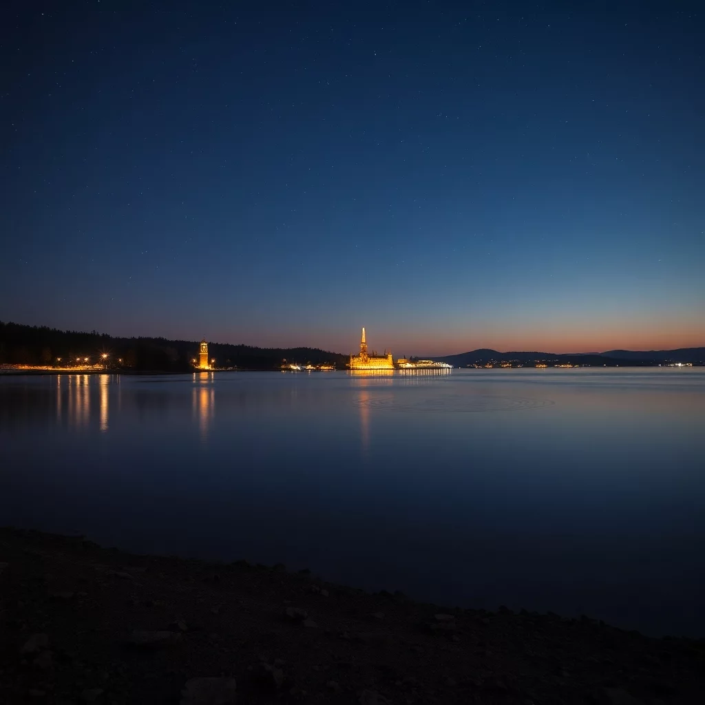 Chiemsee bei Nacht mit Sternenhimmel