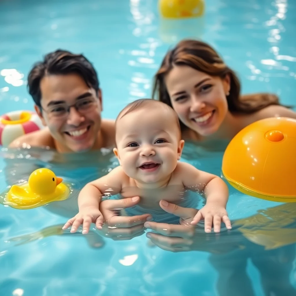 ein Baby im Schwimmbad mit eltern