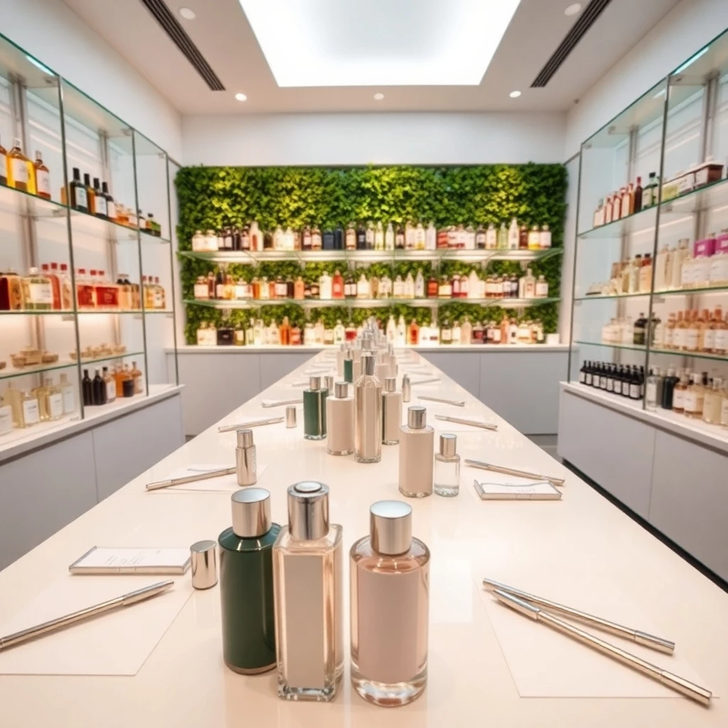 ein laden in dem frauen ihr eigenes parfüm zusammen stellen