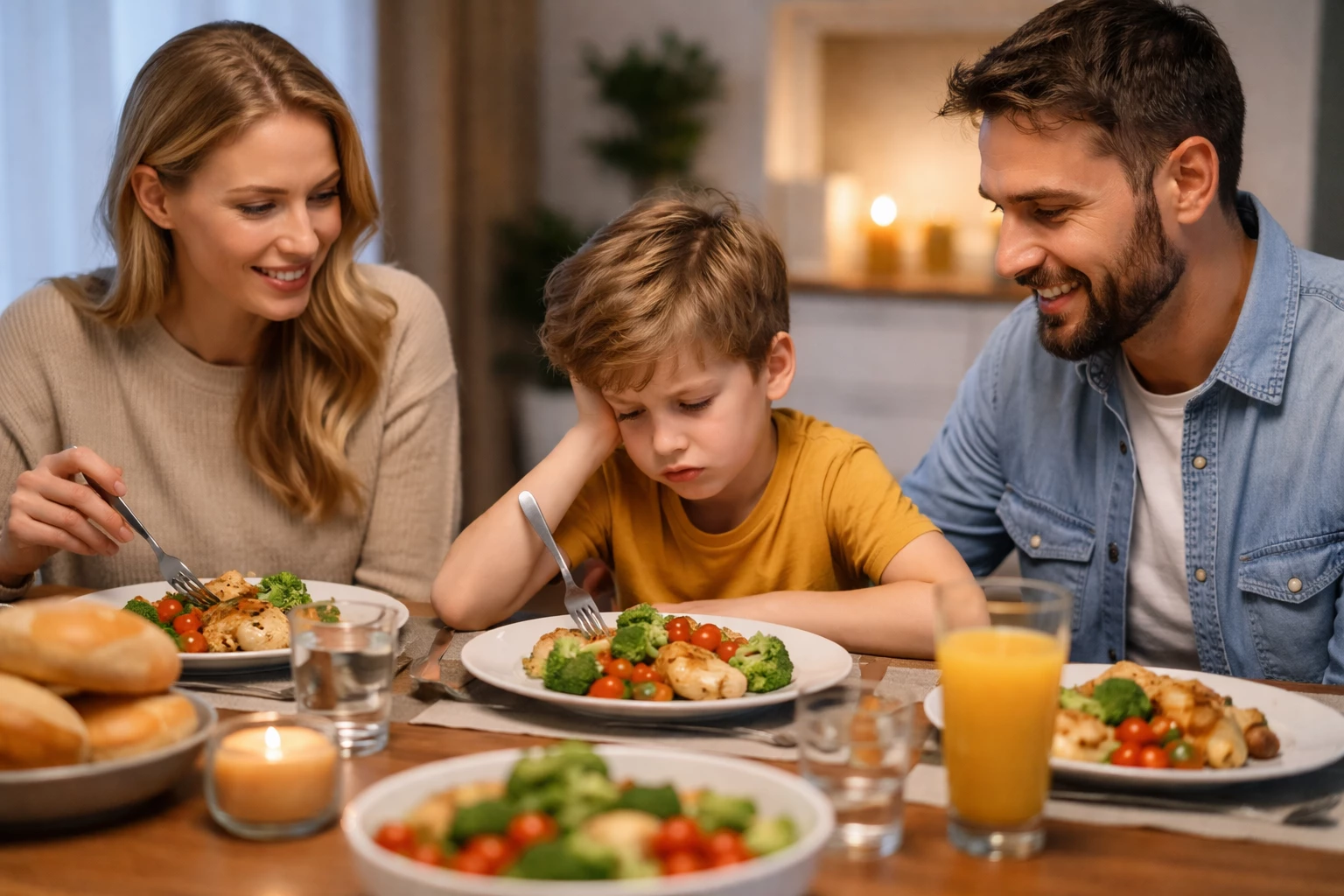 Familiendinner mit einem skeptischen Kind