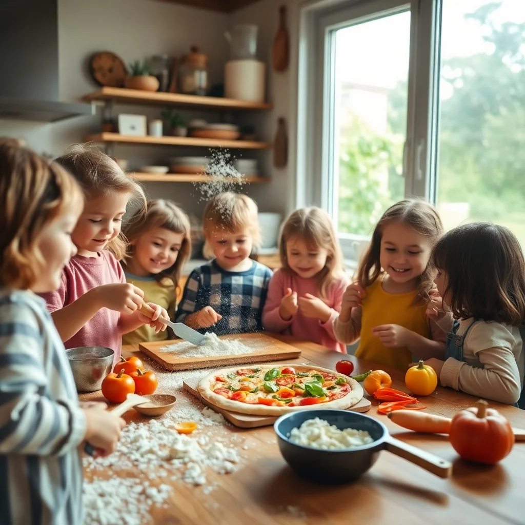 Fröhliches Kinderkochen in der Küche