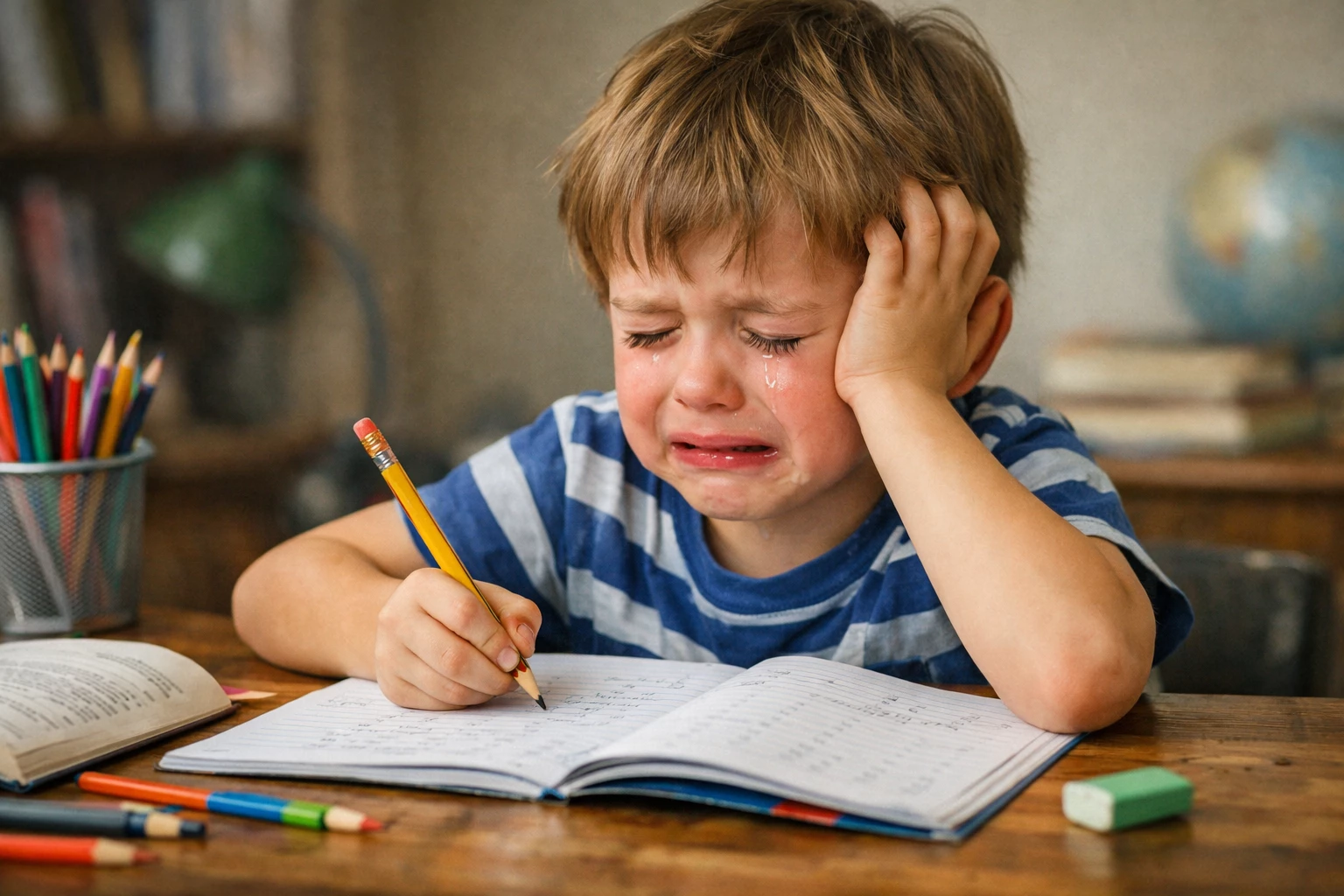 Junge kämpft mit den Hausaufgaben