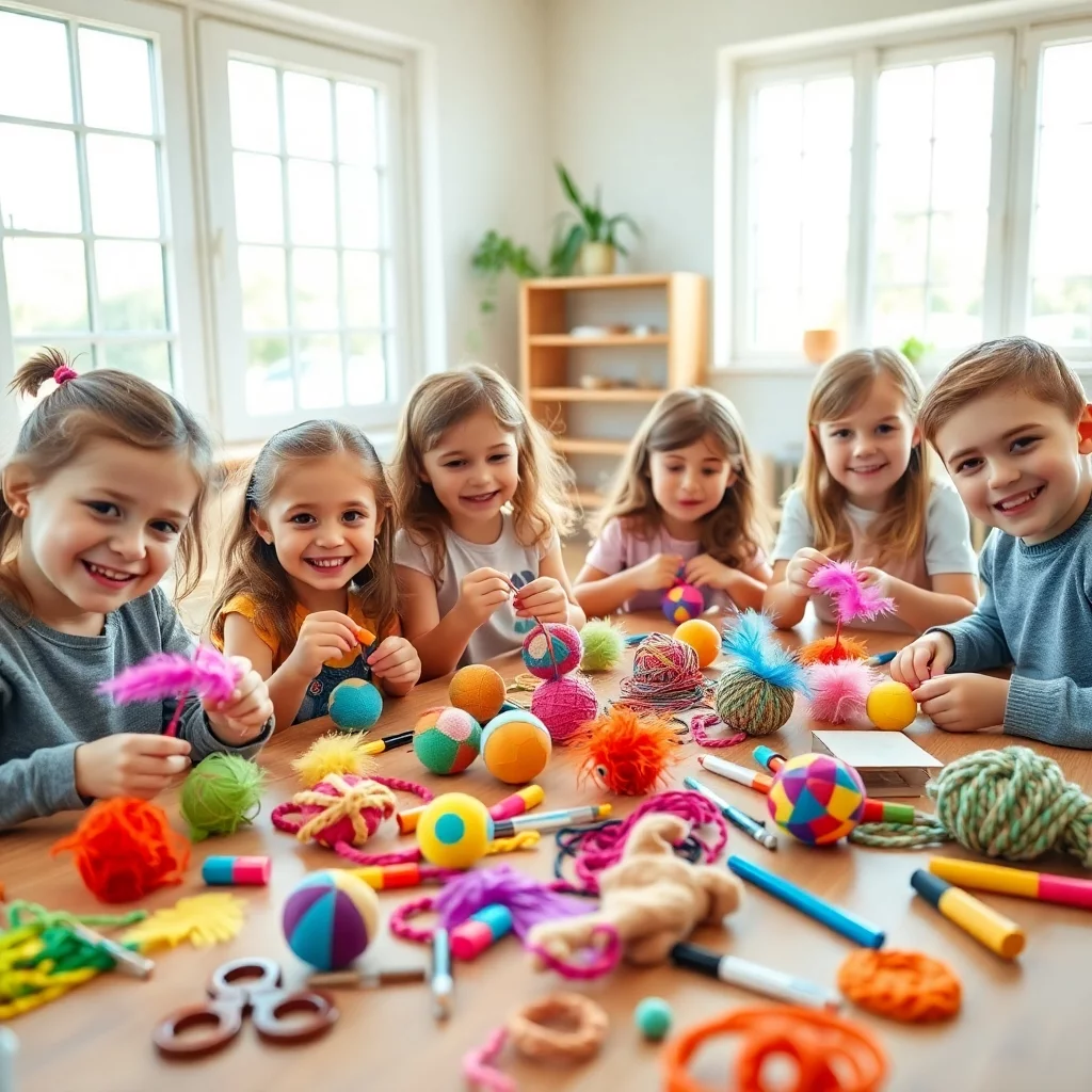 Kinder basteln Spielzeug für Haustiere