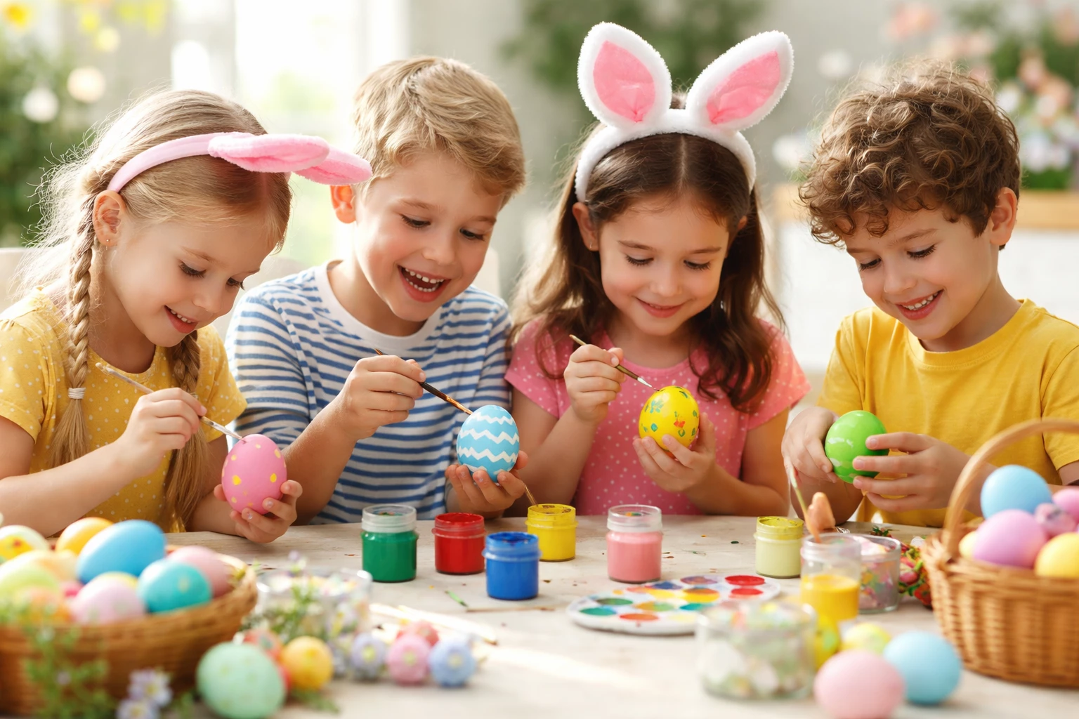 Kinder malen Ostereier