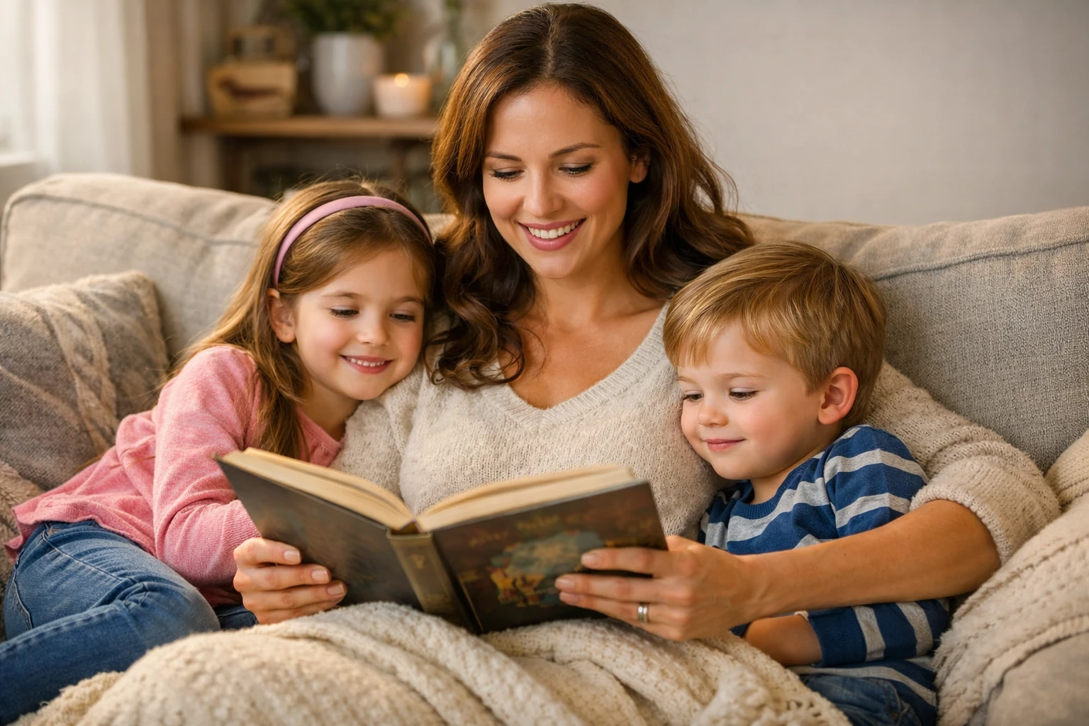 Mutter liest ihren Kindern vor.webp