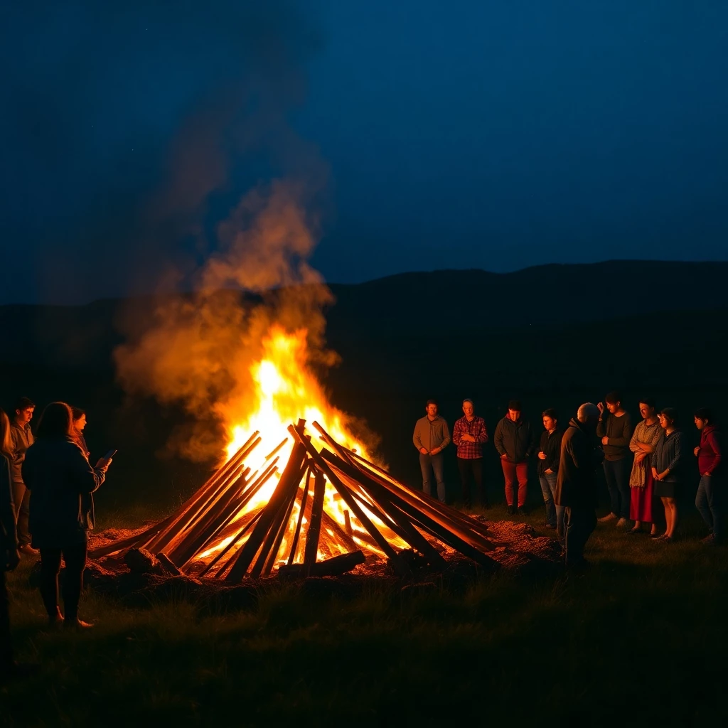 Traditionelles Osterfeuer bei Abenddämmerung
