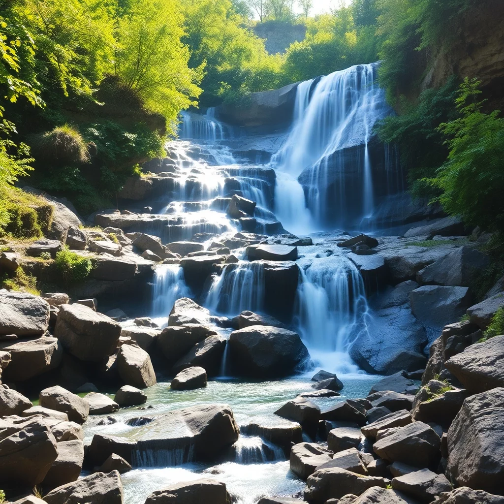 Ein liebliches Wasserfallpanorama im Tal