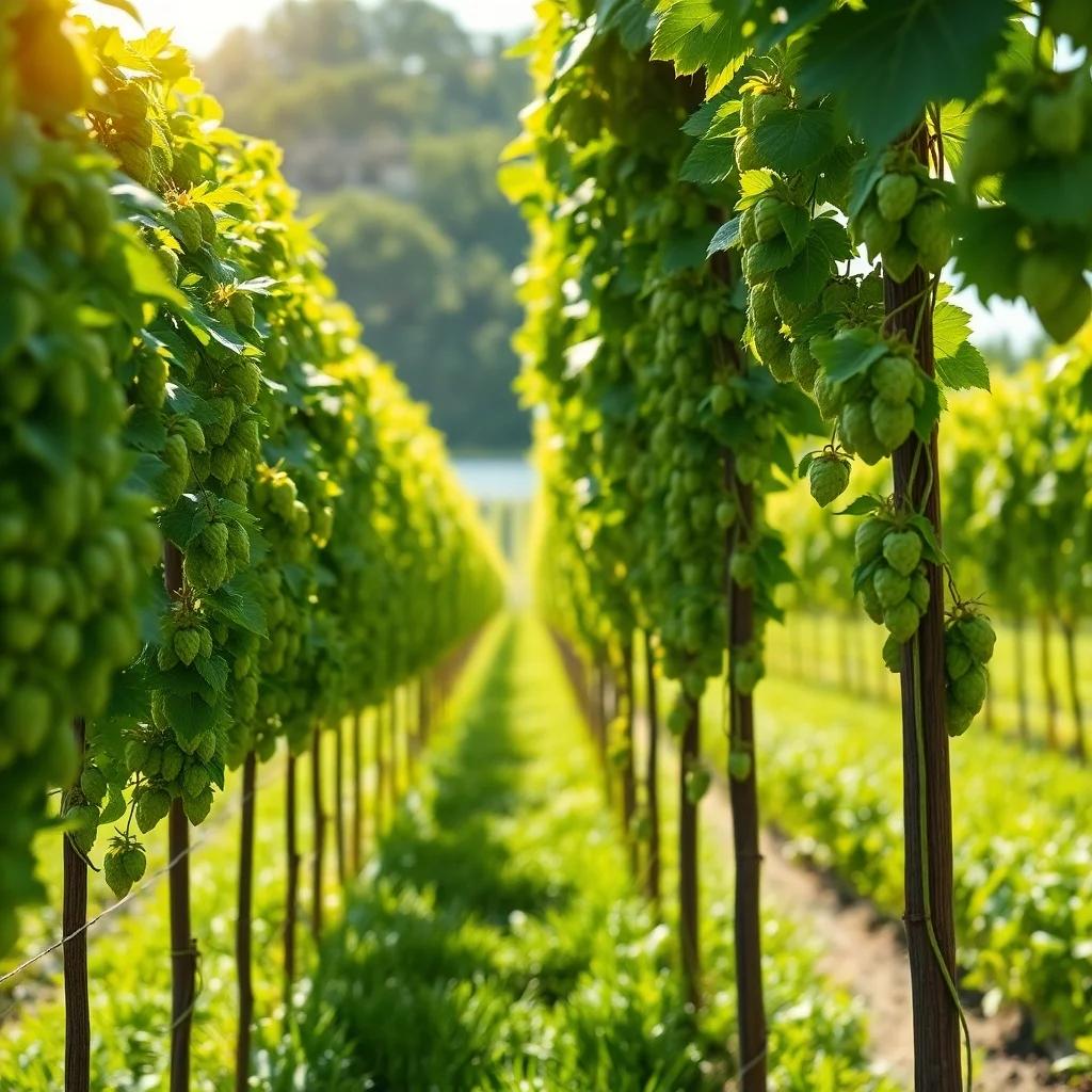 eine reihe hopfenstauden nebeneinander