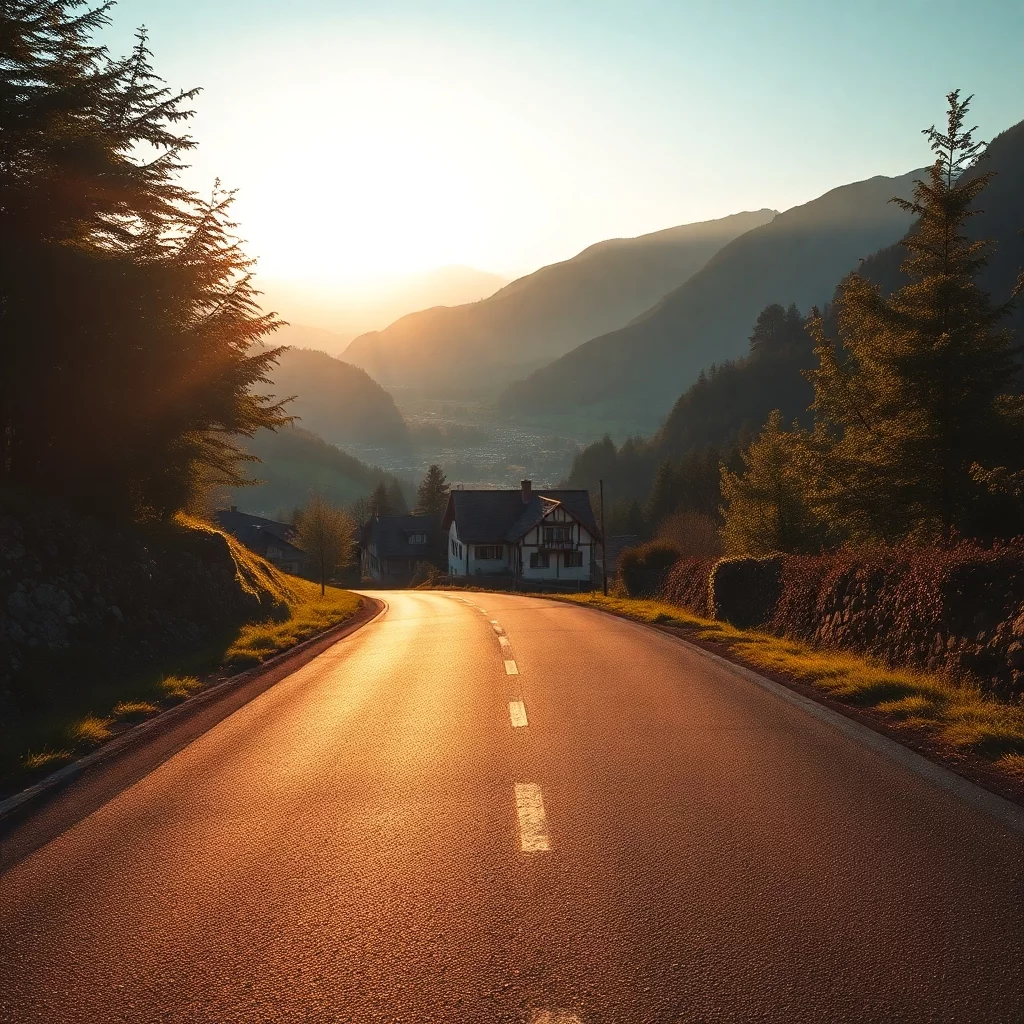 eine schmale asphaltierte Strasse die bergab von einem berg in