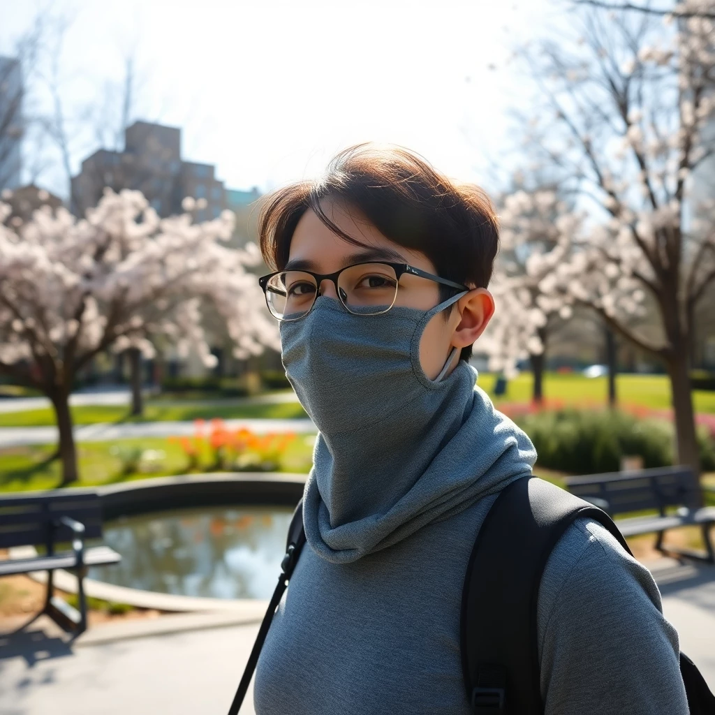 Frühlinglicher Pollenmaskenschutz im Park