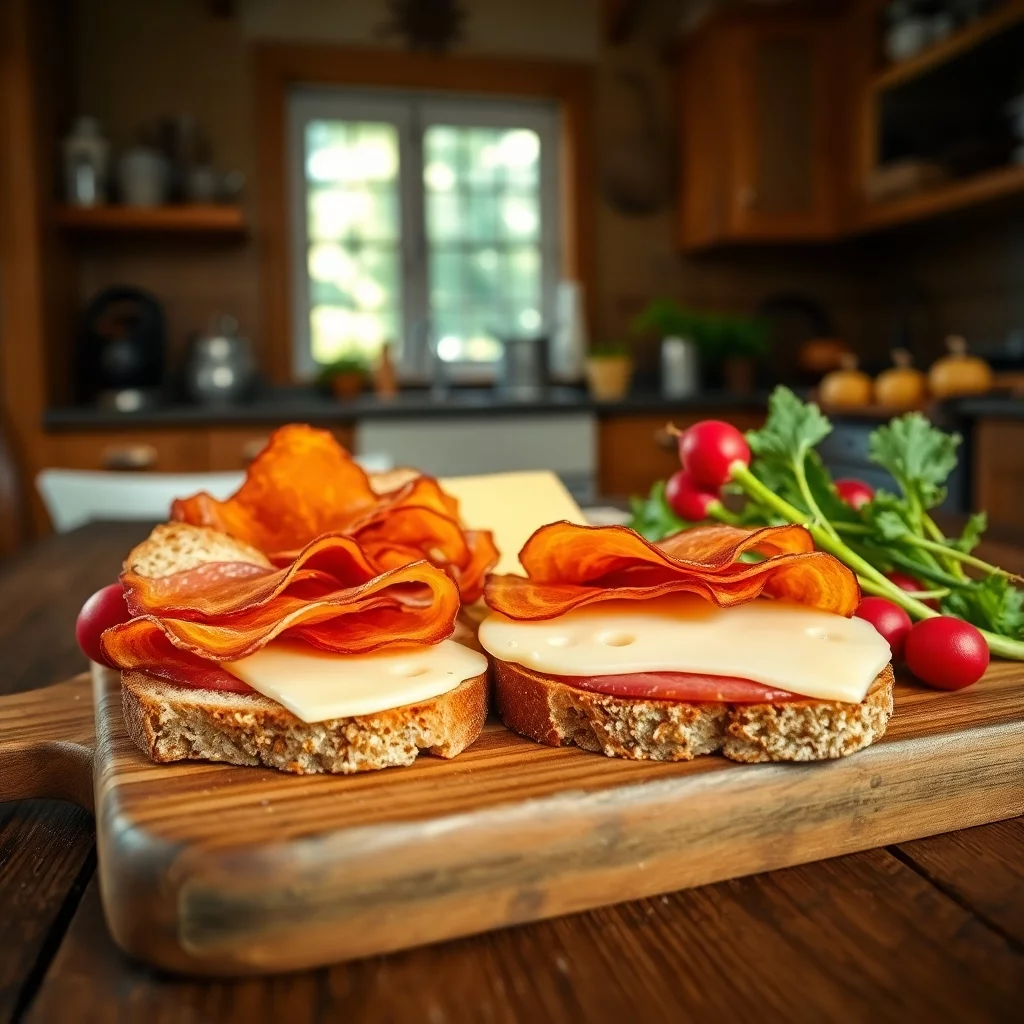 Rustikale Brotzeit mit Speck und Käse
