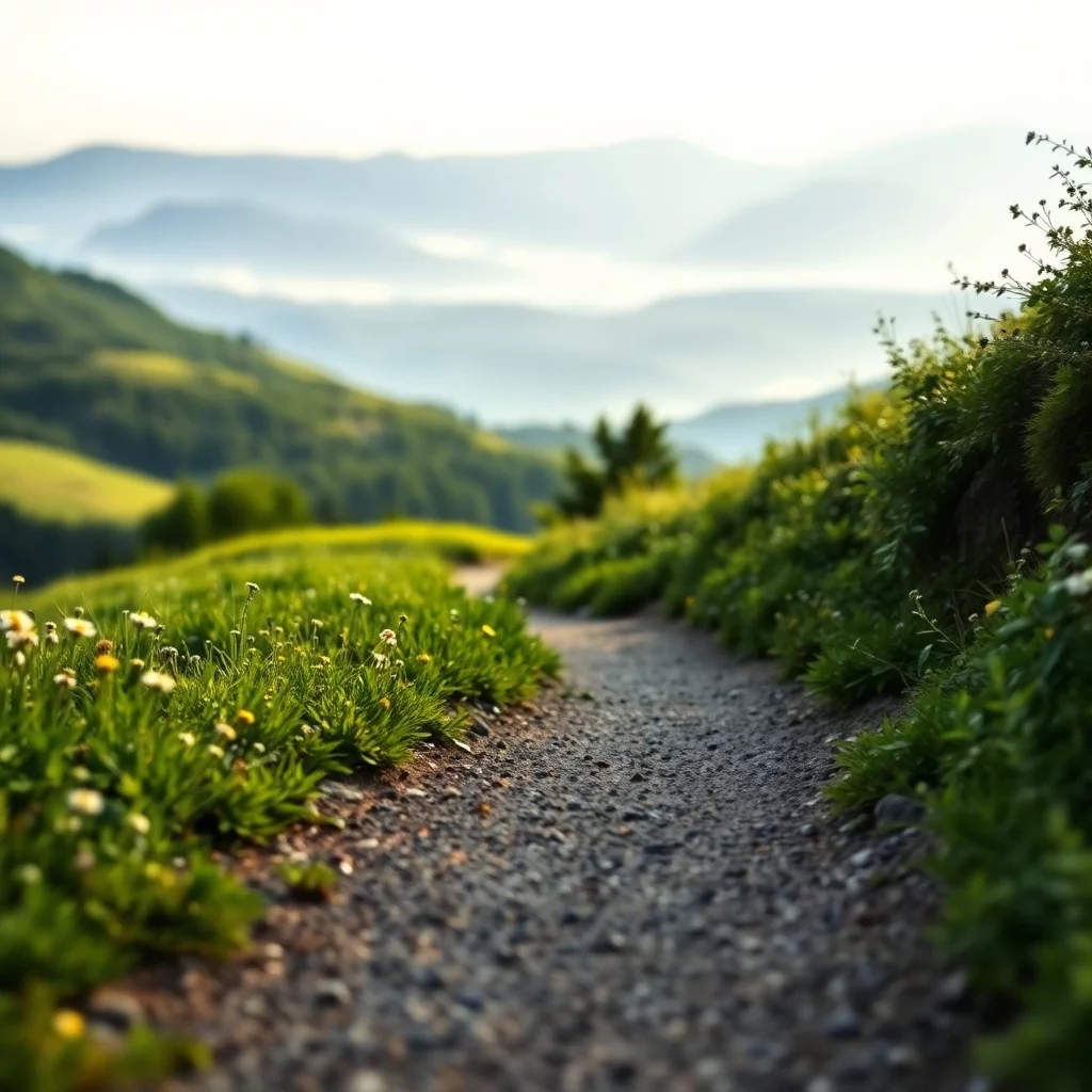 Wanderweg in Niederbayern mit Bergsilhouette